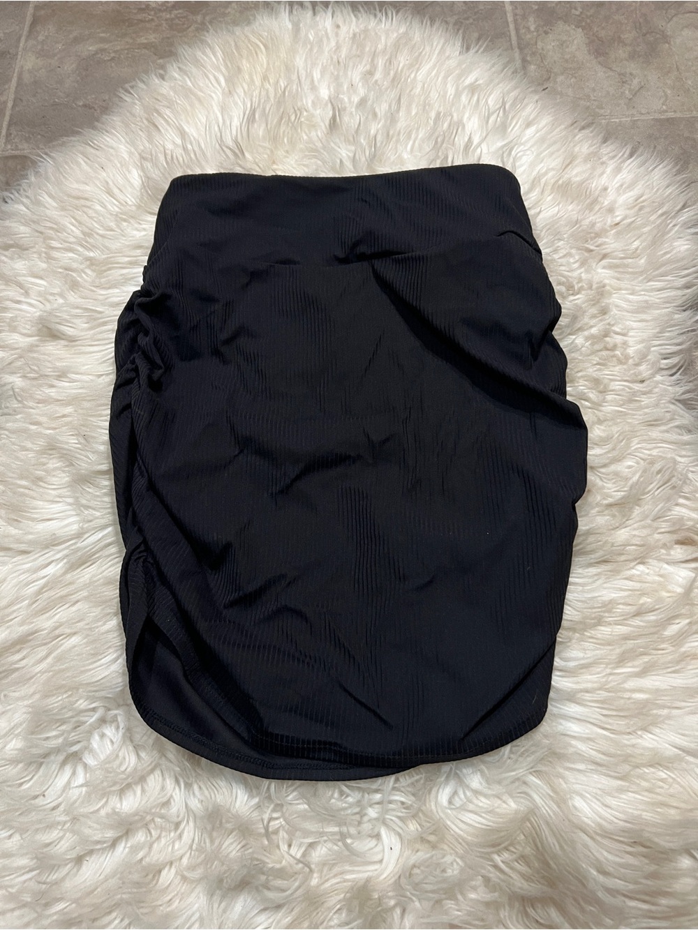 Halara Black Workout Athleisure Athletic Ribbed Knit Ruched Skirt NWOT